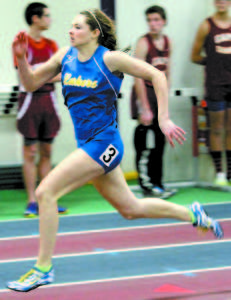 THREE EVENT STATE CHAMPION Kate Hall of Lake Region. GIRLSâ€™ RESULTS Teams: Lake Region 4th, Fryeburg Academy 11th out of 28 schools. 55 meters: 1. Kate Hall, LR, 7.05 (tied the state record she set in 2014); 5. Skye Collins, FA, 7.78 400 meters: 1. Rebecca Lopez-Anido, Orono, 1:00.07; 14. Emily McDermith, FA, 1:07.40 800 meters: 1. Tia Tardy, Mattanawcook, 2:19.08; 8. Audrey Blais, LR, 2:34.57 200 meters: 1. Kate Hall, LR, 25.17, state record (previous mark was 25.36 she set in 2014); 5. Skye Collins, FA, 27.95 Two Mile: 1. Tia Tardy, Mattanawcook, 11:57.21; 2. Anna Lastra, FA, 11:59.38 4X200 relay: 1. Waterville 1:54.42; 6. Fryeburg Academy (Skye Collins, Emily McDermith, Ori Inirio, Anna Lastra) 1:56.45; 17. Lake Region (Catherine Christiansen, Hannah Chadwick, Addie Blais, Danica Chadwick)  2:03.83 Shot Put: 1. Alyssa Coyne, Greely, 39-0; 8. Sam DeSouza, LR, 28-2 Long Jump: 1. Kate Hall 19-6.50 state record (eclipsing the mark she set last year at 19-3.75) BOYSâ€™ RESULTS Teams: Fryeburg Academy was sixth out of 28 schools 55 meter dash: 1. Nicolas Boutin, Old Town, 6.73; 5. Elijah Thompson, FA, 6.86 One Mile: 1. Chris Cote, Waterville, 4:36.01; 3. TJ Rose, FA, 4:41.09 800 meters: 1. Ralph Magnani, MDI, 2:00.00 (state record is 1:56.12 set in 2005 by Kevin Floster of Lake Region); 13. TJ Rose, FA, 2:12.64 200 meters: 1. Nicolas Boutin, Old Town, 23.51; 4. Elijah Thompson, FA, 24.17; 9. Jeremiah Schrader, FA, 24.67 Long Jump: 1. Ryan Bender, MDI, 20-9; 8. Liuke Yang, FA, 17-11.75; 12. Donovan Brown, FA, 16-0.75 Triple Jump: 1. Xiaoyu Victor Yang, FA, 44-4.25 High Jump:1. Xiaoyu Victor Yang, FA, 6-4 